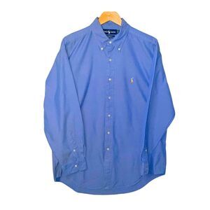 Ralph Lauren Mens Blue Shirt 16 Yarmouth Logo Long Sleeve Button Up Preppy Dress